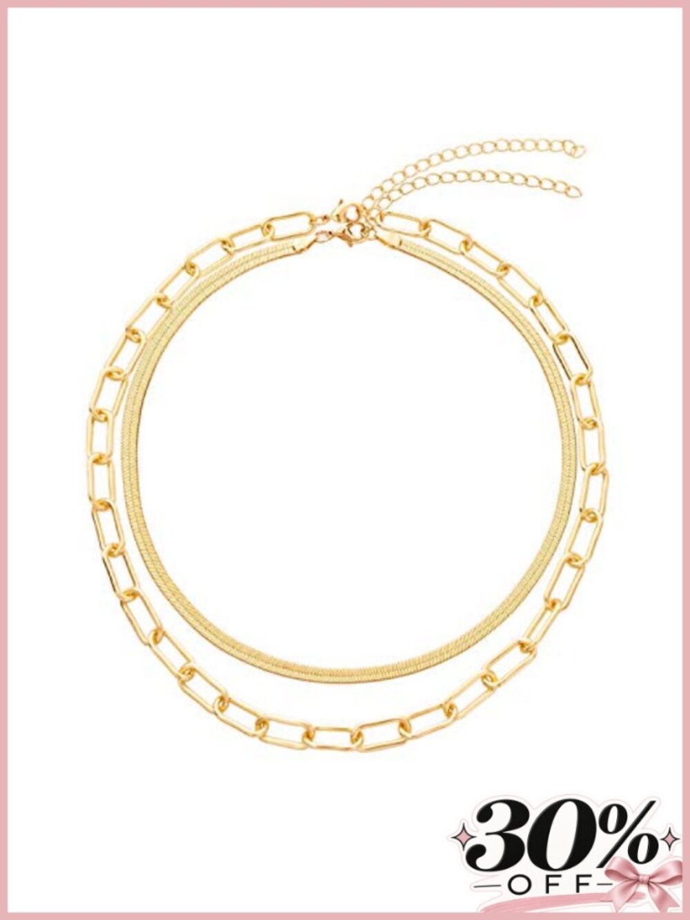 2 Pack Layered Necklace Set Snake & Paperclip Chain Gold Plated